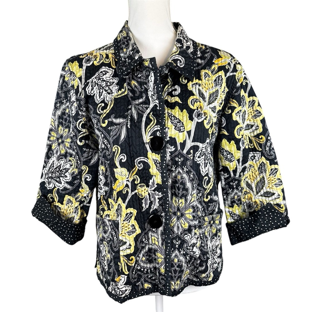 Peck & Peck Weekend Quilted Reversible Jacket Womens XL Navy‎ Polka Dot Paisley